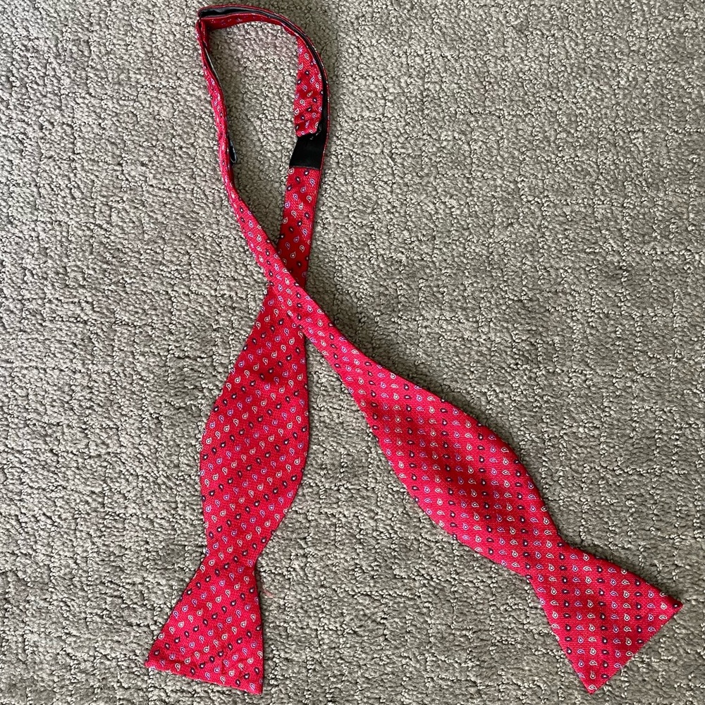 Handmade silk bow tie red paisley
